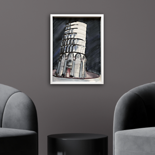 LAB4 _CURATED_Pisa_bei_Nacht_gemälde_Aquarell_gerahmt