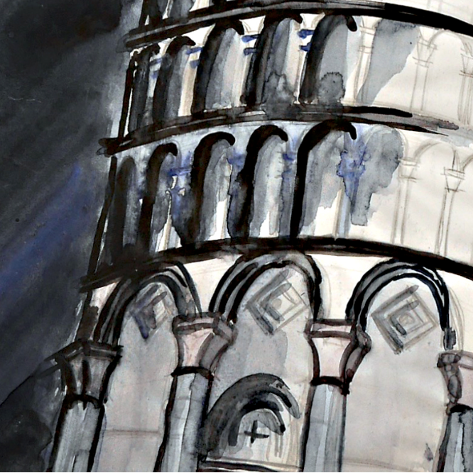 LAB4_CURATED_Pisa_bei_Nacht_gemälde_Aquarell_gerahmt_detail