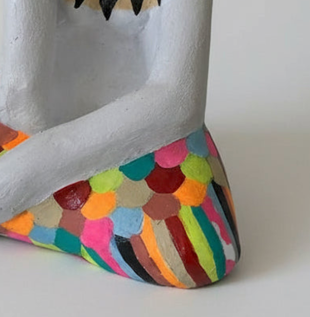 clay figure painted with acrylic color - detail view